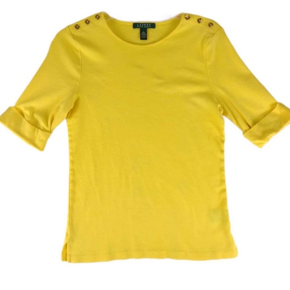 Lauren Ralph Lauren Bright yellow top with gold button detail Size Large - Picture 5 of 12